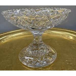 Antique American Brilliant Cut Glass crystal pedestal compote bowl